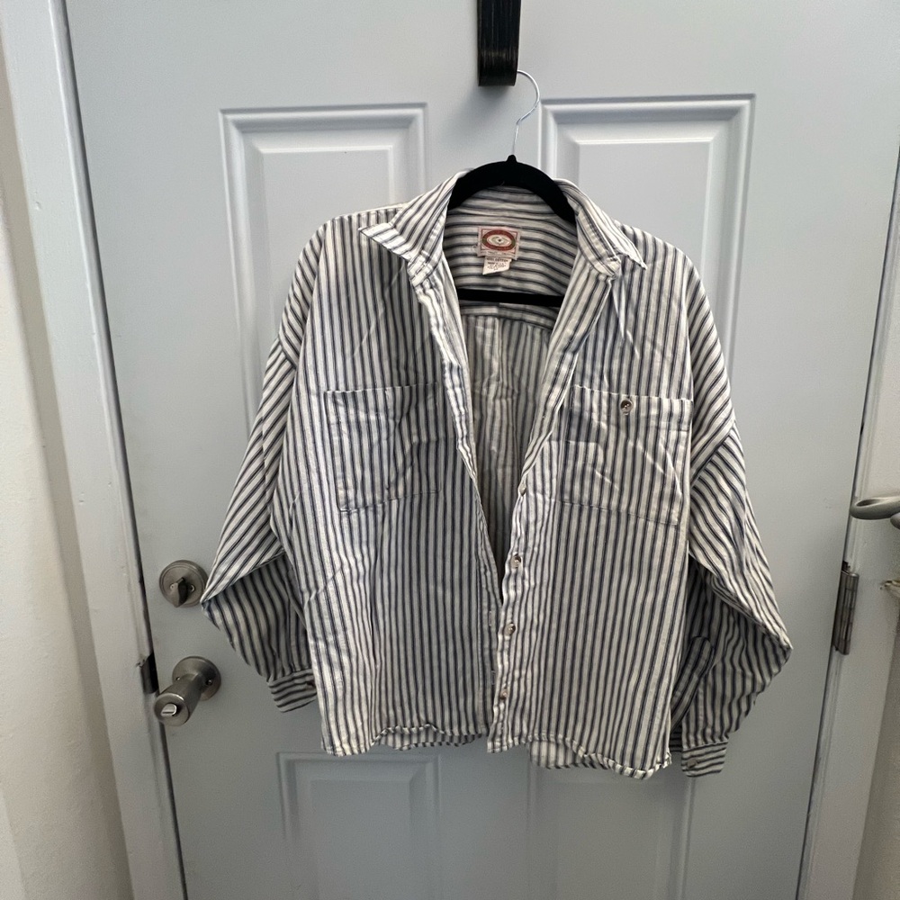 Vintage Banana Republic blue and White Striped Button Down Shirt